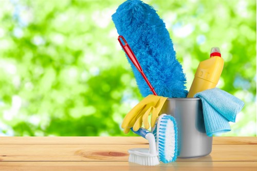 Local cleaning team working in a London office and communal workspace