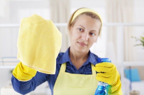 Professional cleaner working in a London home living room
