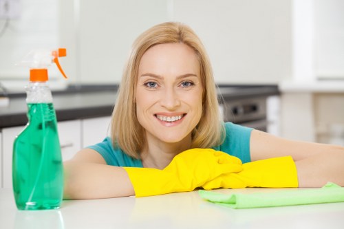 Cleaner preparing safe tenancy cleaning equipment for a property